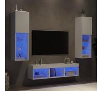 sephironlbb Unités murales TV en Bois d'ingénierie Blanc 5 pièces avec LED RVB, Meuble TV Mural Suspendu avec Rangement, étagère, tiroir et Niche pour Salon séjour Chambre multimédia