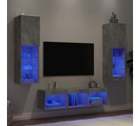 sephironlbb Unités murales TV Gris béton Bois d'ingénierie 5 pcs avec LED RGB, Meuble TV Suspendu, Rangement modulable pour Salon, Chambre, Support Audio vidéo, Design Contemporain
