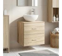 sephironlbb Vanité de lavabo Mural en Bois d'ingénierie chêne Sonoma 49,5 x 41 x 64,5 cm avec Rangement sous évier 2 tiroirs poignée argentée pour Salle de Bain compacte et évacuation Rapide