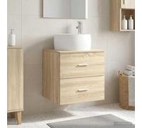 sephironlbb Vanité de lavabo Mural en Bois d'ingénierie Chêne Sonoma 49,5 x 44,5 x 66 cm avec Rangement tiroirs, évier intégré, Montage Mural pour Salle de Bain compacte et Organisation Pratique