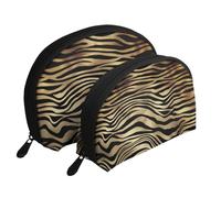 Sépia de Peau d'animal de zèbre d'or Noir Africain, Trousse de Maquillage Coquille Femme Petit Porte-Monnaie Trousse de Toilette Trousse à cosmétiques 2 pièces