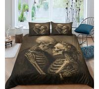 Sepia Skeleton Couple Housse de Couette 3 Pieces 3D, Gothic Fantasy Art