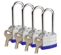 SEPOX® Cadenas à clé 40MM Cadenas à anse longue Cadenas en acier laminé pour portail, hangar, boîte à outils, casier (4 cadenas avec les mêmes clés)