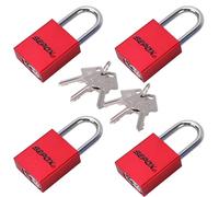 SEPOX® Lot de 4 cadenas d'extérieur à clé identique avec la même clé 38 mm de long en aluminium - Rouge - Chaque cadenas avec 2 clés pour portail, rangement, clôture
