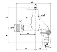 Seppelfricke Sepp 0000143 DN 20, laiton chromé mat, pour clé à douille en partie supérieure, avec raccord de tuyau à vis
