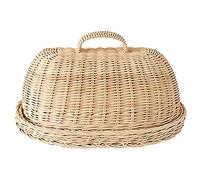 Seprendi Plateau de rangement en rotin avec couvercle, paniers en osier tissés à la main, boîte de présentation pour pain, fruits, fruits, gâteaux, etc