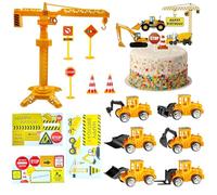 SEPSCO Decoration Gateau Anniversaire Véhicules Chantier, Happy Birthday Deco Grue Panneau Signalisation Enfant Garçon Décoration Construction Cupcake Topper Tracteur Cars Thème Fête Kit (39 Pièces)