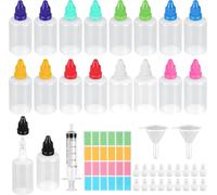 Sept-18 X 50ml Bouteilles Compte-Gouttes Vides En Plastique Chutes, Bouteilles Liquides Fiole, Flacons Compte-Gouttes En Plastique Avec Bouchons Colorés, Y Compris Entonnoirs, Seringues Et Étiquettes