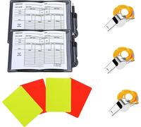 Sept-2 Set Cartes D'arbitre De Football, 3 Métal Sifflet Arbitre, Kit D'arbitrage Football Avec Cartons Jaune Et Rouge, Carnets Scores, Crayon, Accessoires Arbitre De Football Pour Jeux Sport