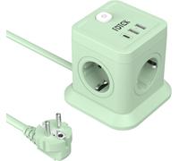 Sept-7-En-1 Cube Multiprise 4 Prises Ac (2500w/10a), 2 Usb-A Et 1 Usb-C, Multiprise Avec Interrupteur Rallonge 1,8m Multiprise Parafoudre Pour Pc Smartphone Tablette Cuisine, Bureau, Vert