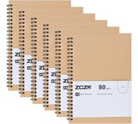 Sept-A5 Cahier À Spirale Kraft 60 Feuillets Par Bloc, Lot Of 6 Blocs Carnet De Notes À Spirale Reliure Double Spirale, 80 G/M², Bloc Note Carnet Dessin, 120 Pages Blanche