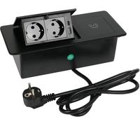 SEPT-Bloc multiprise encastré avec USB A C, charge sans fil 15 W, 2 prises, prise de table avec câble de 1,5 m, convient pour les bureaux, les chambres à coucher, les lieux de travail (noir)