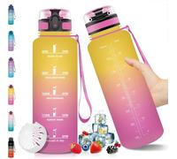 Sept-Bouteille D'eau,Gourde Sport En Tritan 1,5 Litre Bpa Free,1500ml Gourde Sport,Étanche & Réutilisable,Avec Filtre Et Marqueur Temps,Bouteille Sport Vélo,Gym,Enfants,Sport Jb-Vc Jaune/Rose