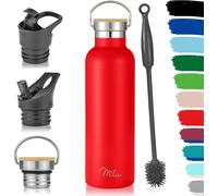 Sept-Bouteille En Acier Inoxydable 350ml, 500ml, 750ml, 1l (+3 Couvercles) - Bouteille Thermo Avec Paille, Bouteille D'eau, Pour Boissons Chaudes, Froides Et Gazeuses (Rouge, 750ml)