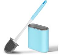 Sept-Brosse Wc, Brosse De Toilette En Silicone Antibactérienne Balayette,Avec Support Mural, Tête De Brosse De Nettoyage Double Face, Manche Long Et Récipient (Blanc)