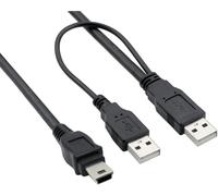 SEPT-Câble double USB 2.0 de données et d'alimentation Câble Dual-Power Connexion 2 x USB mâle vers Mini USB Type B Convient pour disques durs externes et autres appareils Noir 50 cm