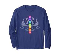 Sept Chakras Lotus Fleur Yoga Méditation Manche Longue, Unisexe pour Adultes, Bleu Marine, M