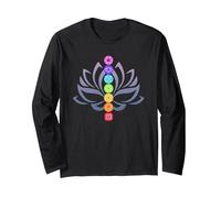 Sept Chakras Lotus Fleur Yoga Méditation Manche Longue, Unisexe pour Adultes, Noir, S