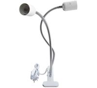 SEPT-Clip Support de Lampe E27, Titulaire à Pince avec 2 Douilles, avec Double Interrupteur Marche/Arrêt, Tuyau Col de Cygne Rotation de 360 Degrés, pour Lampe des Plantes Table Lecture de Nuit