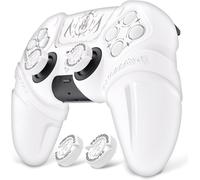 Sept-Coque Manette Pour Ps5 Grip Housse Protection Pour Ps5 Controller Cover Skin Avec Capuchon Joystick & Autocollant,¿¿Tui Silicone Compatible Avec Station De Charge,¿¿Dition Runes-Blanc