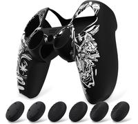 SEPT-Coque Protection pour ps5 Manette,Housse Silicone avec 6 Capuchon Joystick pour ps5 Grip Cover Skin Compatible avec Station de Charge-Blanc,Samoura? Prajna