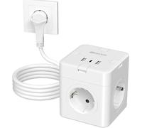 Sept-Cube Multiprise Avec 3 Usb, 4 Prises Plates Avec Interrupteur Individuel, Multiprise Avec Usb C, Cube D'alimentation 7 En 1 Avec Câble De 2 M, Multiprise Pour Bureau, Voyage, Blanc