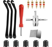 Sept-Demonte Obus Valve Kit D'outils Réparation Démonte + 1 Outil De Valve 4 Voies + 3 Démonte Pneu + 5 Bouchon Valve + 5 Noyaux Valve + 1 Feuilles Métalliques Pour Remplacement Velo Moto