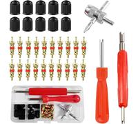 Sept-Démonte-Valve De Pneu, 20pcs De Noyau De Valve 10pcs Valve Bouchons 1pc Valve Double Tête Outil 1pc De Démontage De Tête Simple 1pc Outil Valve À 4-1,Pour La Réparation Vélo Moto 33 Pcs