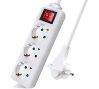 SEPT-ExtraStar Prolongateur blanc avec 3 prises et interrupteur, câble 1,5 m, fiche plate pour la maison, le bureau et les voyages