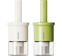 SEPT-Flacon distributeur d'huile avec brosse résistante à la chaleur, en verre pour cuisine, barbecue, vinaigre, sauce, gril, friture (Blanc et Vert)