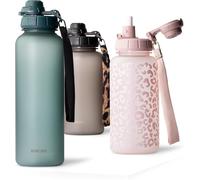 Sept-Gourde 1,5 L Avec Paille & Marqueur De Temps De Motivation, Gourde Sport Avec Dragonne, Gourde Enfant Étanche, Bouteille D'eau Sans Bpa, Water Bottle (Ocean Bloom)