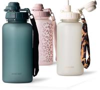 Sept-Gourde 1 L Avec Paille & Marqueur De Temps De Motivation, Gourde Sport Avec Dragonne, Gourde Enfant Étanche, Bouteille D'eau Sans Bpa, Water Bottle (Ocean Bloom)