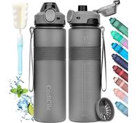 Sept-Gourde 1l, Sans Bpa Bouteille D'eau Plastique, Grande Étanche Gourde Sport 1 Litre Idéale Pour Gym, School, Office And Travel (Gris Foncé)