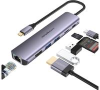 SEPT-Hub USB C avec Ethernet 7 en 1 Adaptateur Type C avec HDMI 4K, 2 USB 3.0, 1G Ethernet, Port PD 100W, Lecteur de Carte SD/TF, pour Macbook iPad Dell Surface HP et Plus Encore