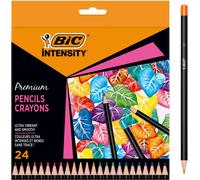 Sept-Intensity Crayon De Couleur Mine Douce Corps Noir Mat Et Embout À La Couleur De La Mine - Couleurs Assorties, Pochette De 24
