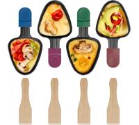 Sept-Ipow Lot De 4 Poelon Raclette Triangulaire À Revêtement Anti-Adhésif,Coupelle Raclette Berbecue Triangle Avec Poignée Colorée Isolée Pour Fromage Fondu Oeuf Frit,4 Pcs Spatules En Bois