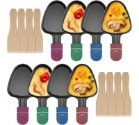 Sept-Ipow Lot De 8 Poelon Raclette Triangulaire À Revêtement Anti-Adhésif,Coupelle Raclette Berbecue Triangle Avec Poignée Colorée Isolée Pour Fromage Fondu Oeuf Frit, 8 Pcs Spatules En Bois