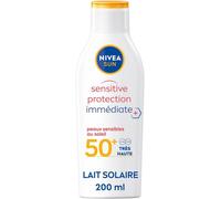 Sept-- Lait Solaire Sensitive Protection Immédiate Fps 50+ - Protège Des Uva/Uvb & Irritations Du Soleil - Aloe Vera & Antioxydants - Formule Non Parfumée & Non Grasse - Peaux Sensibles - 200 Ml