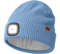 Sept-Led Bonnet Lampe Frontale Avec Polaire Doublé, Usb Rechargeable 4 Led Chapeau Course Ultra Lumineux Lumière Mains Libres Hiver Chaud Laine Tricot Casquette Pour Homme Et Femme