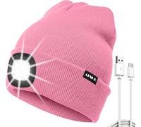 Sept-Led Bonnet Lampe Frontale, Usb Type C Rechargeable 4 Led Chapeau De Course Ultra Lumineux Lumière Hiver Chaud Tricot Bonnet Cadeaux Pour Hommes Et Femmes