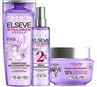 Sept-L'or¿¿Al Paris - Routine De Soins Capillaires Pour Cheveux D¿¿Shydrat¿¿S - Hydratation 72h - ¿¿ L'acide Hyaluronique - 3 Produits - Shampooing, S¿¿Rum & Masque - Elseve Hyaluron Repulp