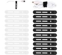 SEPT-Lot de 20 attaches de câbles réutilisables en silicone réglables pour cordons de charge, écouteurs, ordinateur, bureau, accessoires de voyage (noir + blanc)