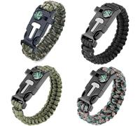 Sept-Lot De 4 Bracelets De Survie 5-En-1 Avec Pierre À Feu, Sifflet, Boussole, Grattoir, Paracorde, Pour Randonnée, Camping, Urgence (26cm X 2.5cm) (4 Couleurs)
