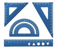 Sept-Lot De 4 Règles En Alliage D'aluminium - Rapporteur D'angle Triangulaire, Mathématiques, Géométrie - Kit D'outils Pour Étudiants, Enseignants, Ingénieurs Et Dessinateurs (Bleu)