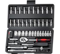 SEPT-Lot de 46 embouts à cliquet 1/4" Drive Metic Socket Driver - Boîte à outils chromée pour travaux quotidiens - Réparations de vélo - Réparations légères de voiture et tournevis