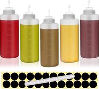 SEPT-Lot de 5 bouteilles compressibles de 360 ml avec bouchons, distributeurs de sauce en plastique avec mesures pour ketchup, barbecue, sauces, sirop, vinaigrettes