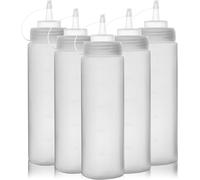 SEPT-Lot de 5 bouteilles compressibles de 473,6 g avec bouchons, distributeurs de sauce en plastique avec mesures pour ketchup, barbecue, sauces, sirop, vinaigrettes