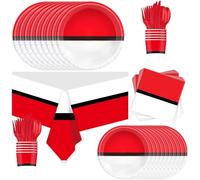 Sept-Lot De 81 Pièces De Vaisselle De Fête Au Motif De Dessin Animé Balle De Dessin Animé Fournitures De Fête D'anniversaire, Assiettes En Carton, Serviettes, Tasses, Couteaux, Cuillères Et Fourchett