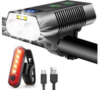 Sept-Lumiere Velo 3300 Lumen Super Lumineux, 5000 Mah Autonomie Très Longue Rechargeable Lampe Velo Avec Feu Antibrouillard Et Indicateur De Puissance, Lumière Vélo Avant Et Arrière