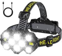 Sept-Mains Libres Lampe Frontale Rechargeable 10led 22000 Lumens 10 Modes Lampe Frontale Led Ipx4 Étanche 90° Réglable Pour Camping,Cyclisme,Activités De Nuit Noir